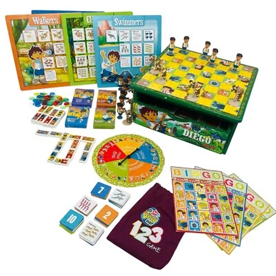 Go Diego Game House Wooden Table Box 8 Multi Game Set Checkers Bingo Cards - Image 1 of 4