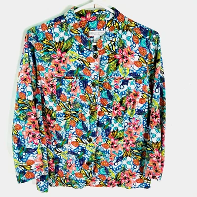 Christopher & Banks Mujer Floral Manga Larga Botón Bolsillo Chaqueta Talla P L Foto 1 de 4