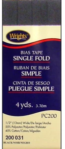 Wrights ~ (PC200-0031) - Single Fold Bias Tape - Black, 4yd - Picture 1 of 1