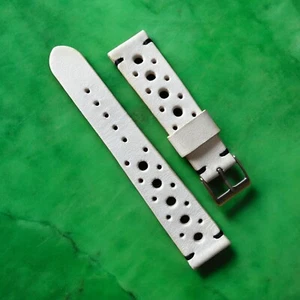 20 mm Genuine White Leather watch Strap with black stitches for vintage style - Imagen 1 de 9