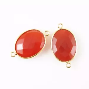 Einfassung Edelstein Verbinder - 14x18mm facettiert oval - Karneol (Verkauf pro 2 Stück) - Bild 1 von 2
