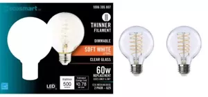 EcoSmart 60W Equivalent G25 Dimmable Fine Bendy Filament Edison LED (2-Pack) - Picture 1 of 8