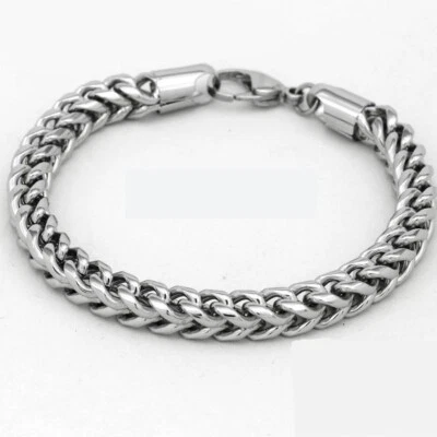 Men's 8.5" Silver.Stainless Steel 8mm Round,Franco Chain Bracelet*BOX,Discount - Image 1 of 3