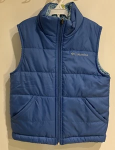 Columbia Vest Plain Blue Reversible Puffer Fleece Size XS Outerwear - Picture 1 of 4