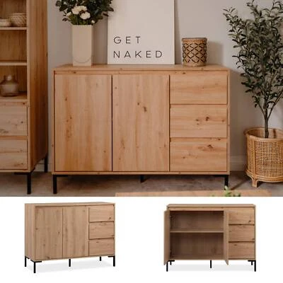 Kommode mit 3 Schubladen Holz Sideboard Eiche Anrichte Wohnzimmer Homestyle4u - Bild 1 von 4