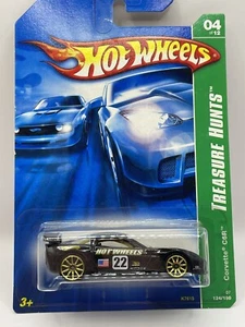2007 Hot Wheels #124 Treasure Hunts 4/12 CORVETTE C6R Black w/Gold 10 Spoke Whls - Picture 1 of 8