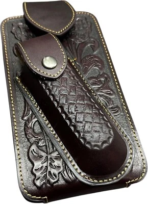7" BASKETWEAVE & KNIFE POUCH CELL PHONE CASE HOLSTER LEATHER UNIVERSAL #EH12295 - Image 1 of 4