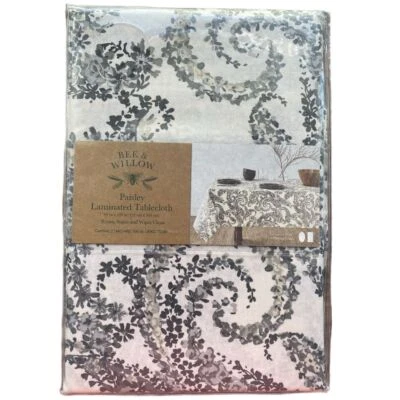 Bee & Willow Gray Paisley Laminate Tablecloth 60 X 120 Resists Stains Wipe Clean - Image 1 of 2