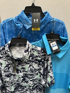 3-2025 NWT -Under Armour Mens 3.0 Printed Polos -XL Navy+blue Free Shipping - Picture 1 of 4