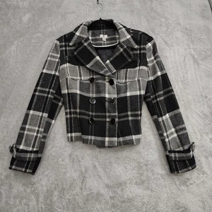 Cropped Jacke Damen S kariert zweireihig Wollmischung schwarz verspiegelter Knopf - Bild 1 von 10