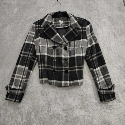 Chaqueta Reloj de Arena Mujer S Cuadros Doble Pecho Mezcla Lana Negro Espejo Botón Foto 1 de 4