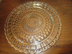 VINTAGE GLASS SERVING PIECE--SUNBURST CENTER--11" ACROSS- FEET--#T15A-16 - Picture 1 of 24