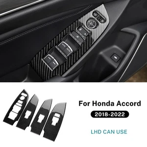 Black Carbon Fiber Window Lift Button Frame Trim Cover For Honda Accord 2018-22 - Picture 1 of 9