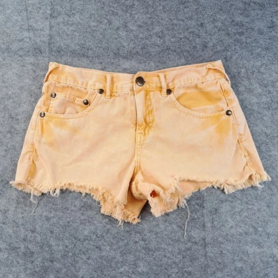 Free People Shorts Womens 27 Orange Denim Frayed Hem Cutoff Festival Boho - Image 1 of 4