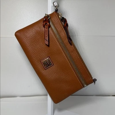 Dooney Bourke Pebble Grain Leather Zip Around Wallet Clutch Brown - Image 1 of 4