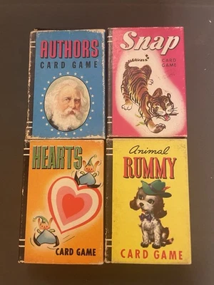 Juego de 4 Mini Juegos de Cartas Whitman Años 50 COMPLETOS. Corazones/Autores/Rummy/Snap Foto 1 de 4