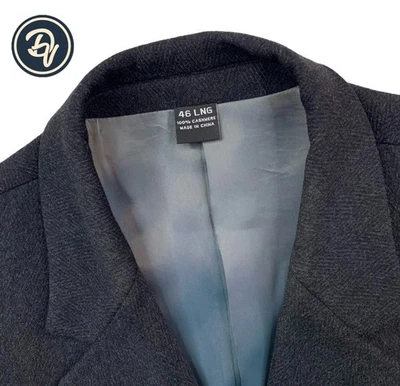 Mens 46 L  Saks Fifth Avenue 100 % Cashmere Charcoal Grey Herringbone Over Coat - Image 1 of 4