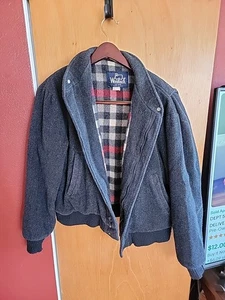 De Colección Woolrich Para Hombres Chaqueta de Bombardero Forrada a Cuadros Abrigo Gris Lana Virgen Años 80 Grande EE. UU. - Imagen 1 de 5