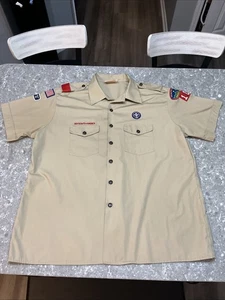 Boy Scouts of America BSA Men's Shirt Tan 2X-Large XXL Sewn Patches Spot Sleeve - Picture 1 of 9