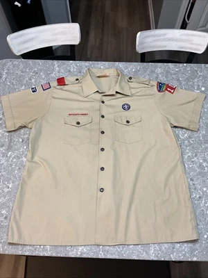 Boy Scouts of America BSA Men's Shirt Tan 2X-Large XXL Sewn Patches Spot Sleeve - Image 1 of 4