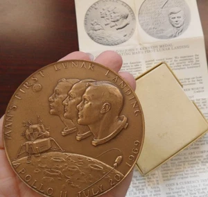 1969 JOHN F KENNEDY Apollo 2 Man’s First Lunar Landing Bronze Medal Speech & Box - Picture 1 of 6