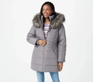 Chaqueta acolchada acolchada con capucha Susan Graver resistente al agua - Gris - XXS - NUEVA - A385729 - Imagen 1 de 2