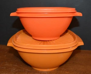 VINTAGE TUPPERWARE Cuadrado Naranja Servalier Starburst Cuencos 840 y 838 (2) HERMOSO - Imagen 1 de 10