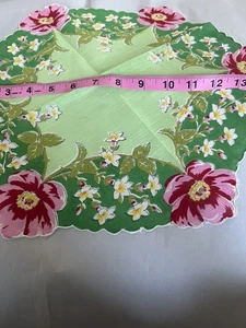 Vintage Round Green Hankie Pink Floral VGC ✅ - Picture 1 of 1