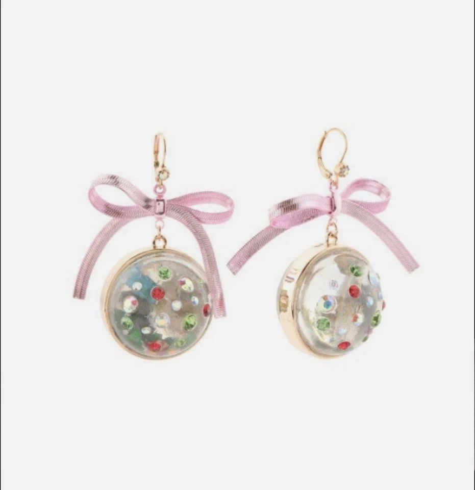 Betsey Johnson Navidad Vacaciones Globo de Nieve Navidad Adorno Pendientes Lucite Foto 1 de 2