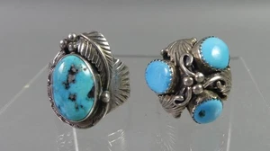 2 NAVAJO STERLING SILVER RINGS WITH TURQUOISE - SIZE 11 & SIZE 8.5 - SIGNED - Picture 1 of 3