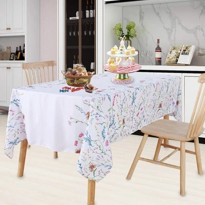 Tablecloth 84x60 Floral Polyester Machine Washable Rectangular Party Durable - Image 1 of 4