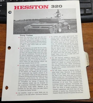 1970 HESSTON Windrower 320 Dealer Salesmen Brochure Specs & Prices - Image 1 of 3