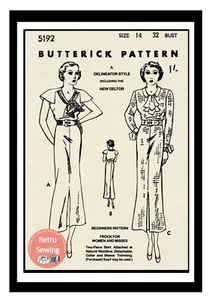 Vestido de té con mangas de capa de 1930 patrón de costura busto 32 - Imagen 1 de 2
