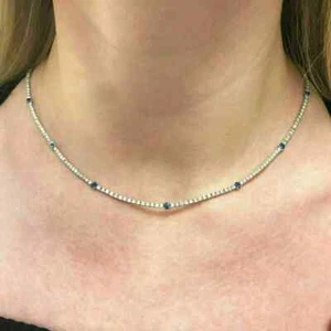 Collar gargantilla redonda de 8,5 quilates de zafiro simulado blanco de plata de ley 925 para mujer - Imagen 1 de 5