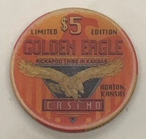 Golden Eagle Hotel Casino $5 ficha Horton Kansas tribu Kickapoo milenio 2000 - Imagen 1 de 3