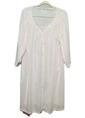 Miss Elaine Clásico Mujer Rosa Botón Encaje Sedoso Bordado Bata Bolsillo Talla 2X Foto 1 de 4