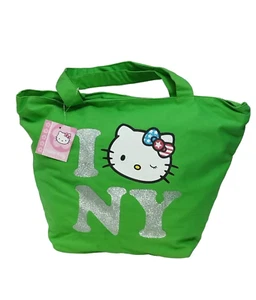 Hello Kitty borsa da Donna in Cotone Verde con due Manici Lunghi e Cerniera - Foto 1 di 4