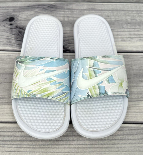 NIKE BENASSI SANDALI BIANCHI FLOREALI SLIDES donna taglia 10 PASTELLO FLOREALE