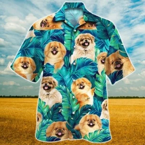 Pekingese Dog Tropical Hawaiian Shirt Button Down Unisex S-5XL - Picture 1 of 3