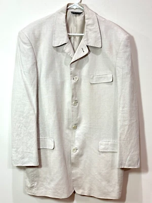 VTG Stacy Lewis Beige Linen Blend Blazer Mens 42L 4 Button Jacket Beachy Resort - Image 1 of 4