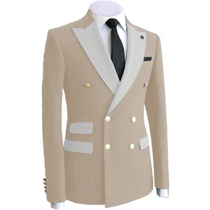 Business Double Breasted Coat Mens Suit Blazer Jacket Lapel Tuxedo Wedding - Picture 1 of 26