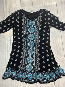 Girls' JUSTICE Boho Black/Turquoise Long Sleeve Split Arm Tunic Dress Sz 10 EUC - Picture 1 of 10