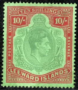 Llavero LEEWARD ISLANDS KGVI alto valor SG.113 10s (1938) como nuevo gato £200 GBLUE21 - Imagen 1 de 6
