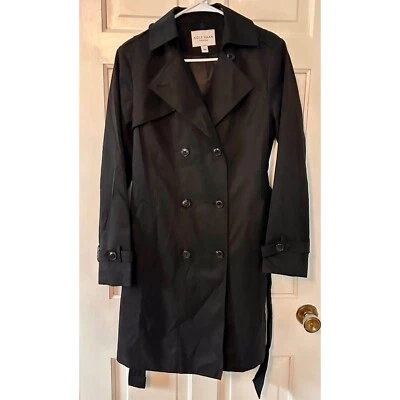 Cole Haan Trench Rain Coat Classic Double Breasted Belted Black Jacket Size M/M - Image 1 of 4