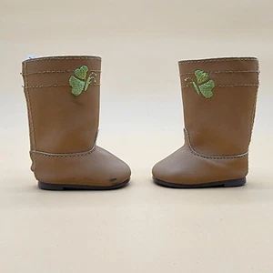 American Girl Doll Meet Boots Tan Green Embroidery For 18 Inch Dolls Ex - Picture 1 of 4