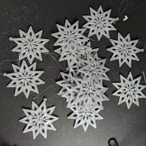 Holiday Christmas Ornaments Set Of 15 Silver Glitter Snowflake 3 In - Picture 1 of 2