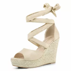Allegra K Women's Lace Up Espadrilles Wedges Sandals - Picture 1 of 12