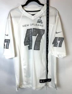 Nike Super Bowl XLVII New Orleans Game Jersey #47 White On Field Size L (READ) - Picture 1 of 7