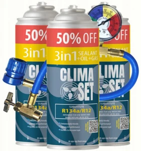 Cool Klima 3in1 Dichtmittel Öl Kältemittel Ersatzgas R134A Füllschlauch Manomete - Bild 1 von 5