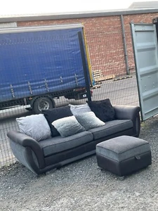 DFS Part Leather Part Fabric 3 seater Sofa Matching Footstool. DELIVERY AVALIBLE - Picture 1 of 15